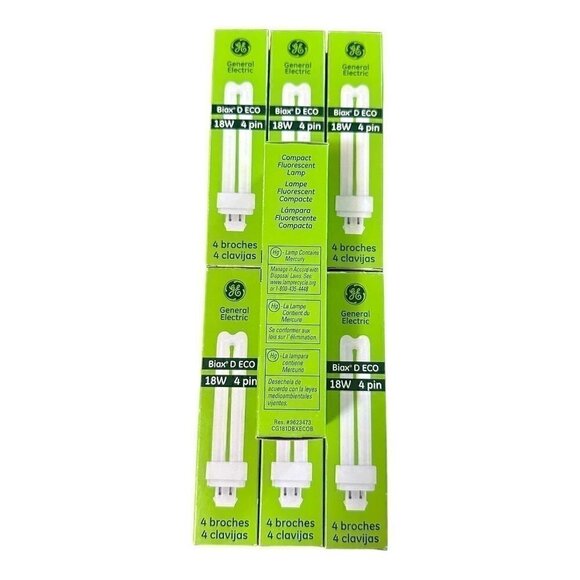 Lot Of 7 GE CFL Light Bulb General Electric Biax T/E ECO 18w 4 pin - Picture 2 of 4